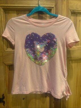 Old Navy Pink Tee with Reversible Sequin Heart